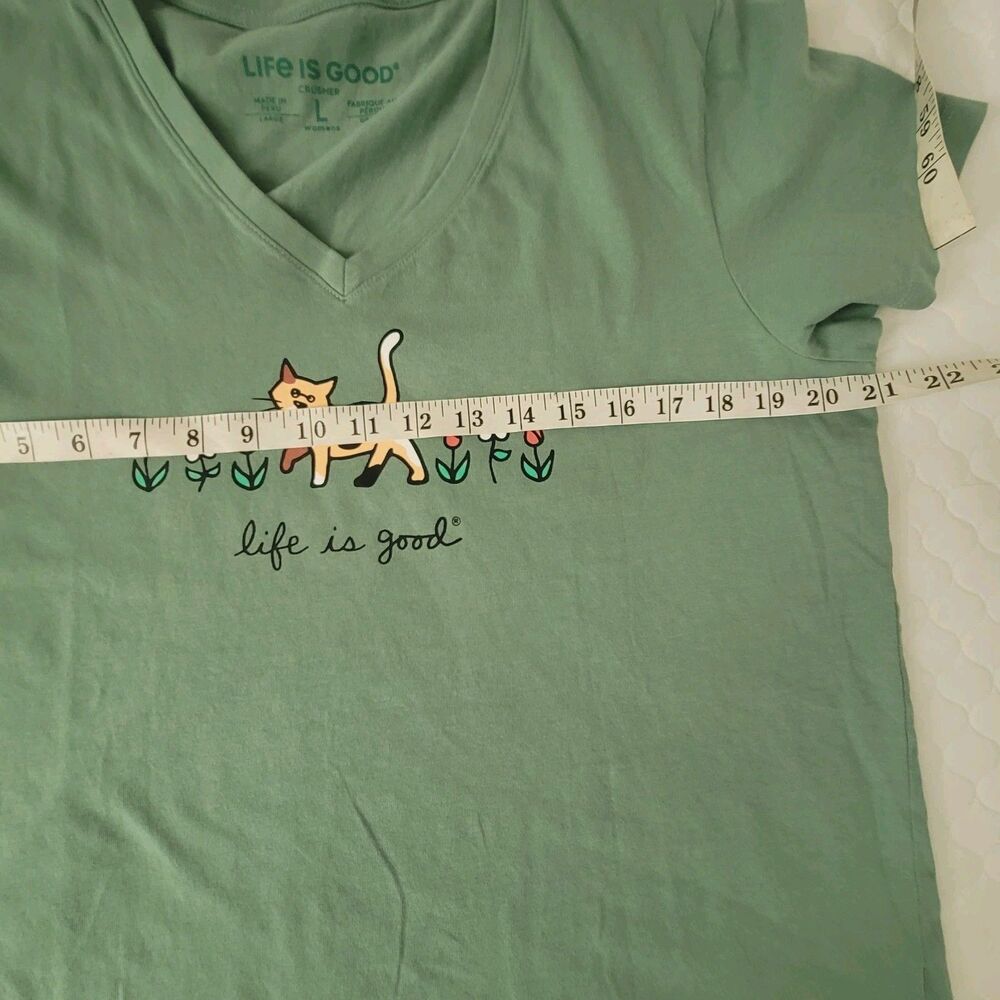 NWOTLife is good Womens CAT Crusher Tee Green T-Shirt L Short Sleeve V-neck - Picture 8 of 12